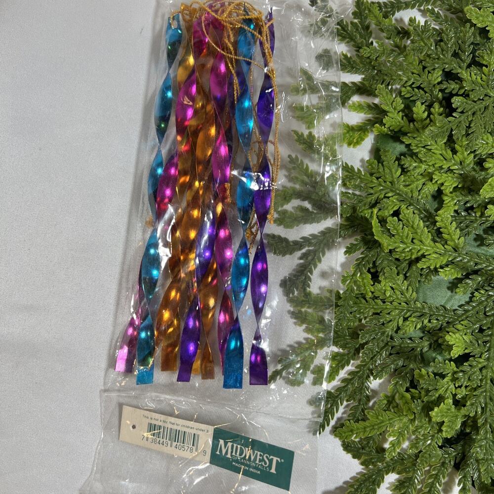 Vintage Lot/10 Christmas Jeweled Icicle Ornaments Twisted Metal purple pink blue